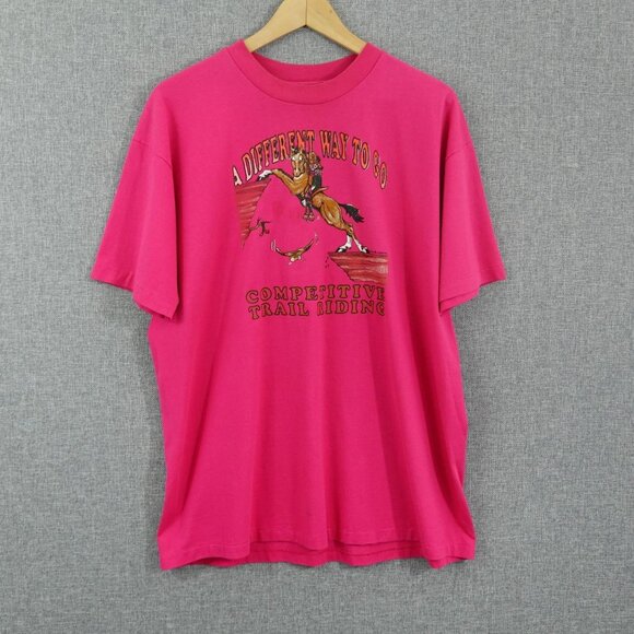 Hanes Other - Vintage 1990 Competitive Trail Riding Horse Pink Tee XL Hanes Single Stitch